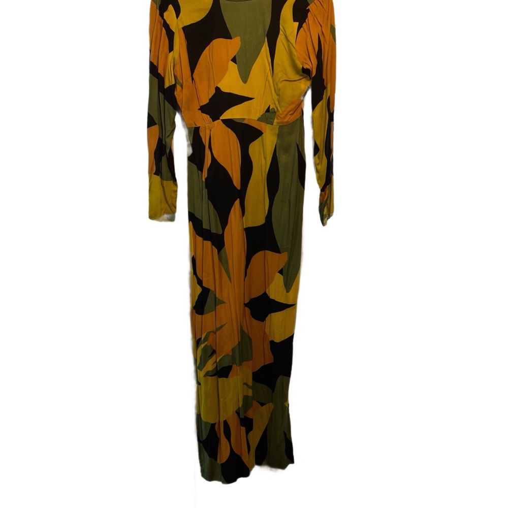 Bl^nk London Boohoo Orange and Black Leaf Print Long Sleeve Dress